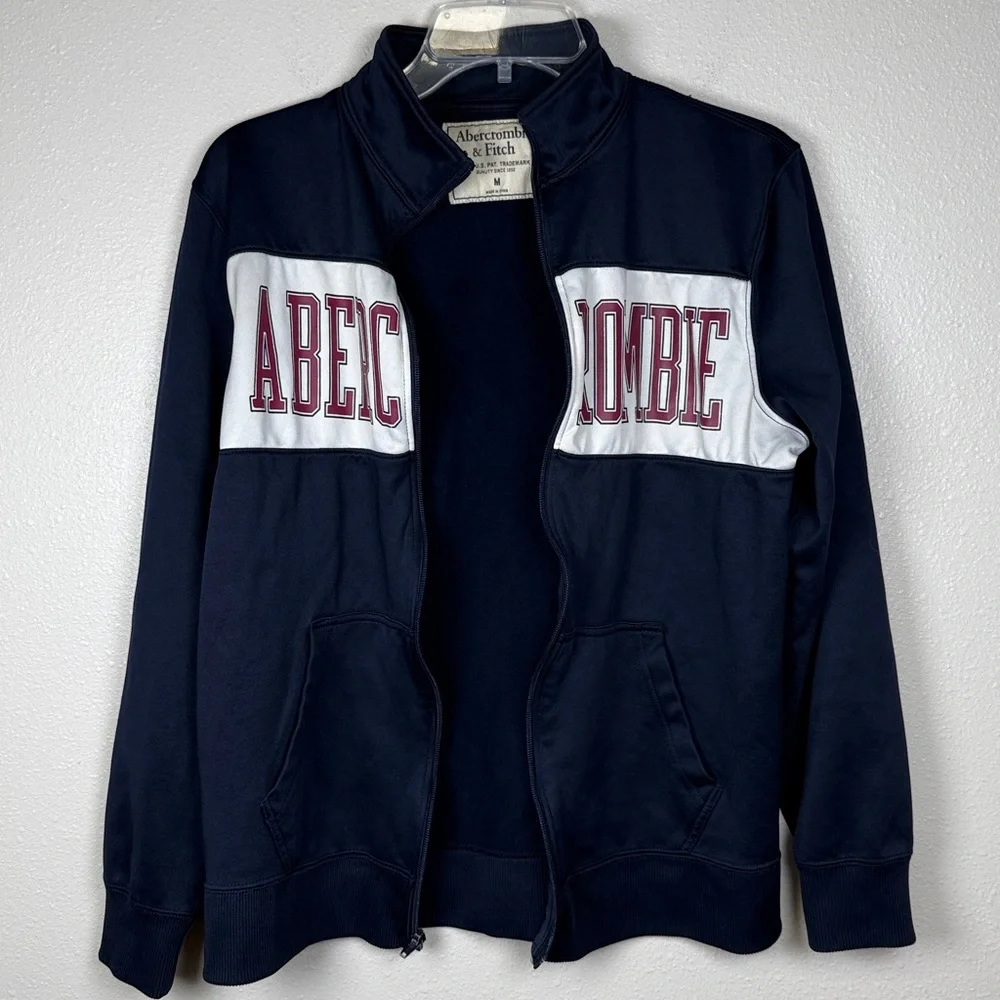 Abercrombie & Fitch Track‎ Jacket Spellout Womens M Navy Full Zip Athletic Read